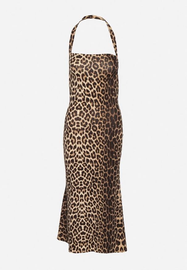 Born2be - Panterkowa Taliowana Sukienka Koktajlowa z Wiskozą Izazira. Materiał: wiskoza. Styl: wizytowy