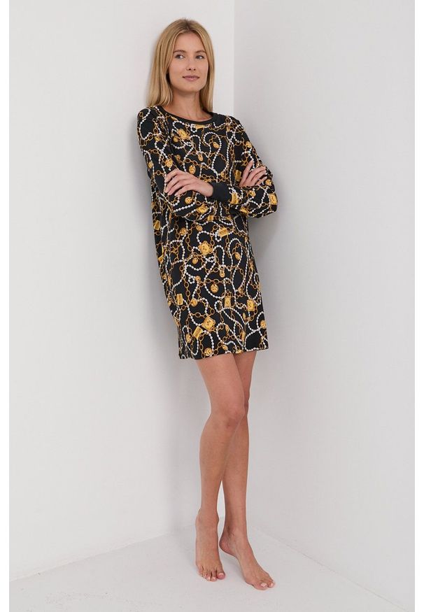 Moschino Underwear Koszula nocna damska kolor czarny. Kolor: czarny. Materiał: dzianina. Długość: długie