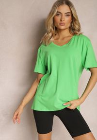Renee - Zielona Bluzka z Elastycznej Bawełny z Dekoltem V Engorgia. Kolor: zielony. Materiał: bawełna #4