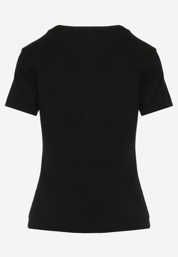 Born2be - Czarny Dopasowany T-shirt z Prążkowanej Tkaniny z Bawełny Acalenos. Okazja: na co dzień. Kolor: czarny. Materiał: bawełna, tkanina, prążkowany. Sezon: lato. Styl: elegancki, klasyczny, casual