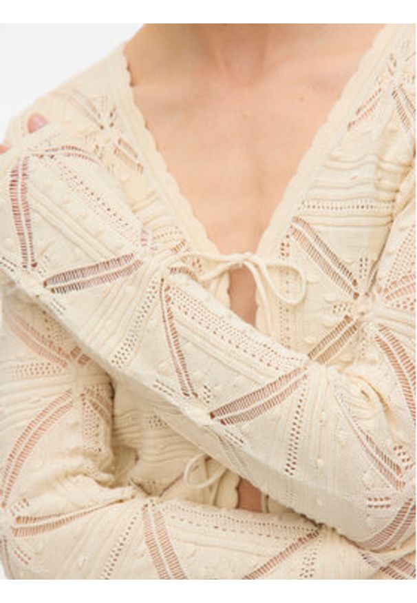Vero Moda Kardigan Lola 10337188 Beżowy Regular Fit. Kolor: beżowy. Materiał: bawełna