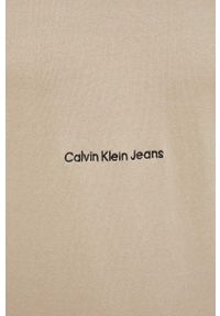 Calvin Klein Jeans sweter bawełniany kolor beżowy lekki. Kolor: beżowy. Materiał: bawełna. Wzór: aplikacja. Styl: klasyczny #4