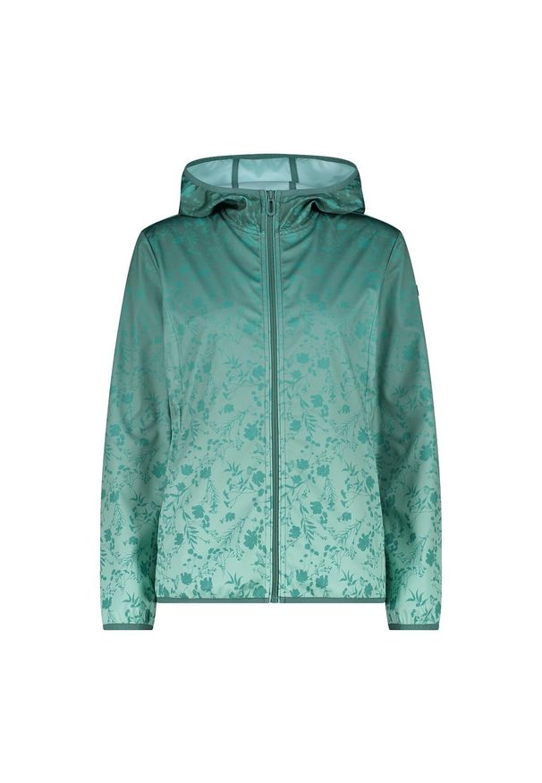 Kurtka damska turystyczna CMP 35A5656. Typ kołnierza: kaptur. Kolor: zielony. Materiał: softshell. Sport: turystyka piesza