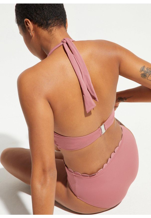 bonprix - Bikini z ramiączkami łączonymi na szyi (2 części). Kolor: fioletowy. Materiał: materiał