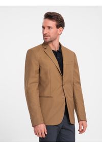 Ombre Clothing - Klasyczna marynarka męska z kieszenią na poszetkę - karmelowa V2 - Rozmiar: XXL. Materiał: poliester. Styl: klasyczny