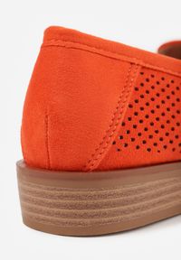 Renee - Pomarańczowe Mokasyny Vices z Perforacją z Wkładką ze Skóry Naturalnej Felithria. Okazja: na co dzień. Kolor: pomarańczowy. Materiał: skóra. Wzór: aplikacja. Obcas: na obcasie. Styl: casual, klasyczny, elegancki. Wysokość obcasa: niski #3