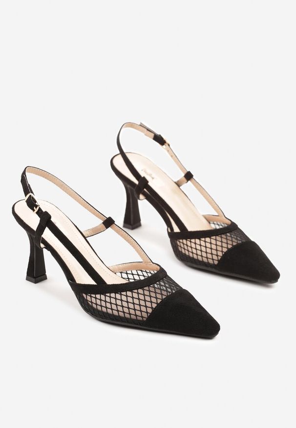 Renee - Czarne Sandały na Klepsydrze z Cholewką z Siateczki Nilavea. Okazja: na co dzień. Kolor: czarny. Obcas: na obcasie. Styl: casual, elegancki. Wysokość obcasa: średni