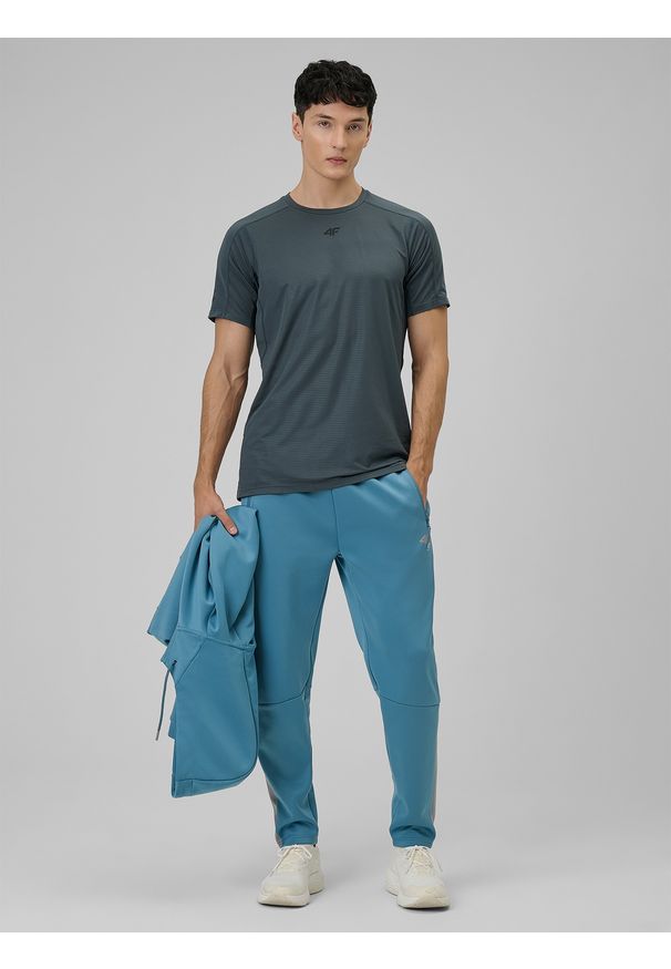 4f - 4F Koszulka treningowa regular szybkoschnąca męska - szara M. Kolor: szary. Materiał: skóra, materiał. Sport: fitness