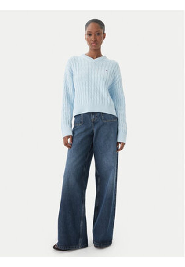 TOMMY HILFIGER - Tommy Hilfiger Sweter WW0WW48433 Niebieski jasny Regular Fit. Kolor: niebieski. Materiał: bawełna