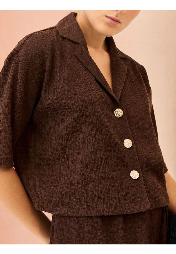 Sinsay - Bluzka koszulowa z domieszką wiskozy - brązowy. Kolor: brązowy. Materiał: wiskoza