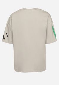 Born2be - Szary Bawełniany T-shirt z Ozdobnym Nadrukiem Flacia. Kolor: szary. Materiał: bawełna. Wzór: nadruk