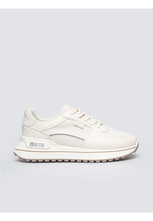 Big-Star - Sneakersy damskie ze skóry ekologicznej beżowe NN274A088 801. Okazja: na co dzień, na spacer. Nosek buta: okrągły. Kolor: beżowy. Materiał: skóra ekologiczna. Wzór: gładki. Sport: turystyka piesza