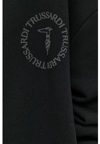 Trussardi Jeans - Trussardi bluza bawełniana damska kolor czarny z kapturem gładka. Typ kołnierza: kaptur. Kolor: czarny. Materiał: bawełna. Wzór: gładki