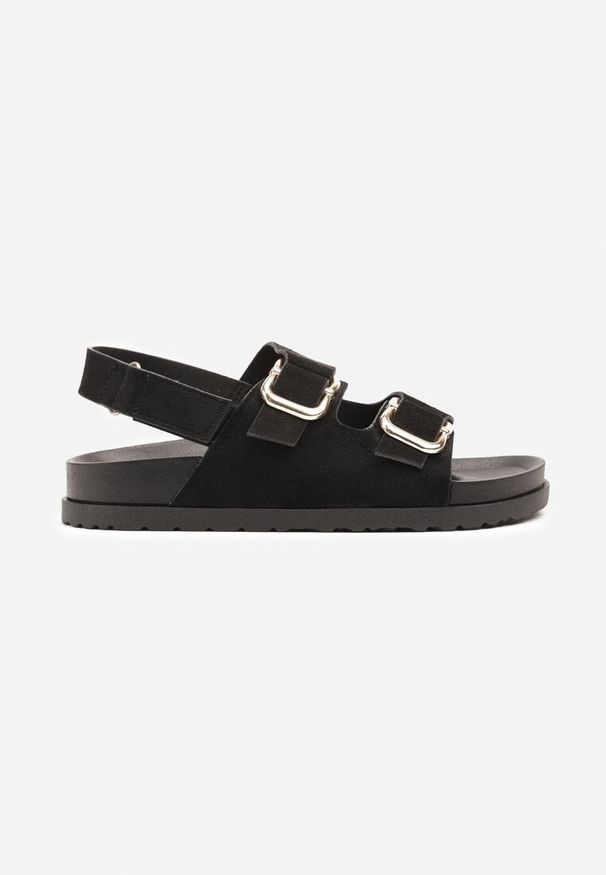 Born2be - Czarne Sandały z Ozdobnymi Klamrami i Paskiem na Rzep Nurimaya. Okazja: na spacer. Zapięcie: klamry. Kolor: czarny. Materiał: jeans. Styl: elegancki