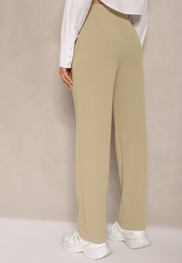 Renee - Zielone Spodnie High Waist z Prostą Nogawką i Gumką w Pasie Fadesa. Okazja: na co dzień. Stan: podwyższony. Kolor: zielony. Styl: casual