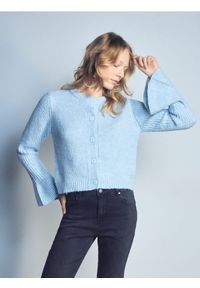 Reserved - Kardigan z falbaną - jasnoniebieski. Kolor: niebieski. Materiał: dzianina #1