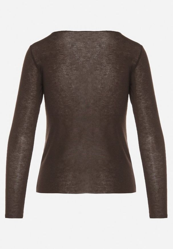 Born2be - Brązowa Wiskozowa Bluzka z Długim Rękawem z Dodatkiem Kaszmiru Uninda. Okazja: na co dzień. Kolor: brązowy. Materiał: wiskoza, kaszmir. Długość rękawa: długi rękaw. Długość: długie. Styl: klasyczny, casual, elegancki