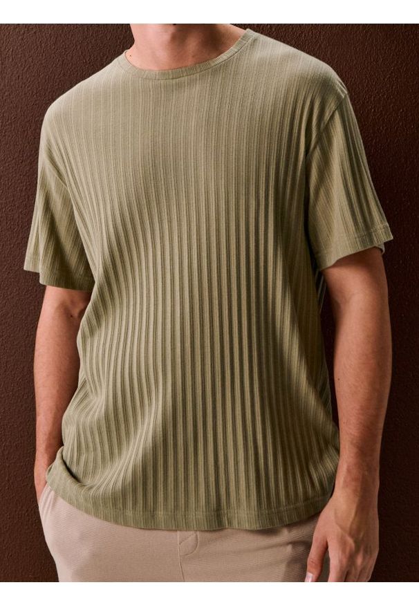 Sinsay - Bawełniana koszulka z prążkowanej dzianiny - zielony. Kolor: zielony. Materiał: prążkowany, dzianina, bawełna