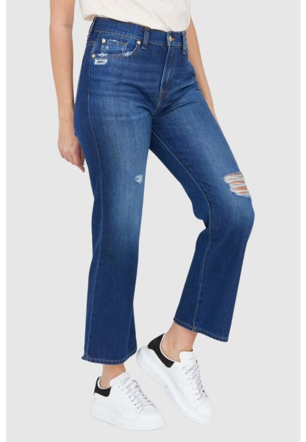 7 FOR ALL MANKIND Granatowe jeansy z rozszerzoną nogawką Riley Ankle Boot, Rozmiar 27. Kolor: niebieski