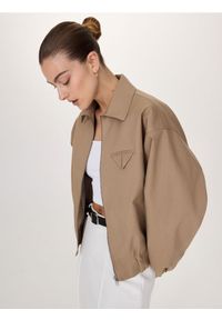 Reserved - Kurtka oversize z kołnierzykiem - beżowy. Kolor: beżowy. Materiał: tkanina, bawełna. Wzór: gładki #1