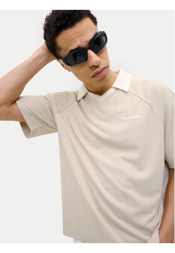 Jack & Jones - Jack&Jones Polo Lido 12276758 Beżowy Loose Fit. Typ kołnierza: polo. Kolor: beżowy. Materiał: syntetyk