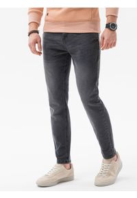 Ombre Clothing - Spodnie męskie jeansowe SLIM FIT P1077 - czarne - XXL. Kolor: czarny. Materiał: jeans. Styl: klasyczny #4