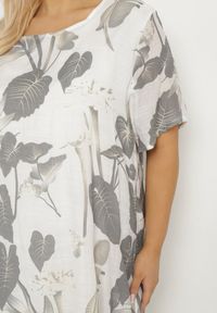 Born2be - Jasnoszara Sukienka w Kwiaty z Bawełnianą Podszewką Mailionis. Okazja: na co dzień. Kolor: szary. Materiał: bawełna. Wzór: kwiaty. Sezon: lato. Styl: elegancki, casual #4