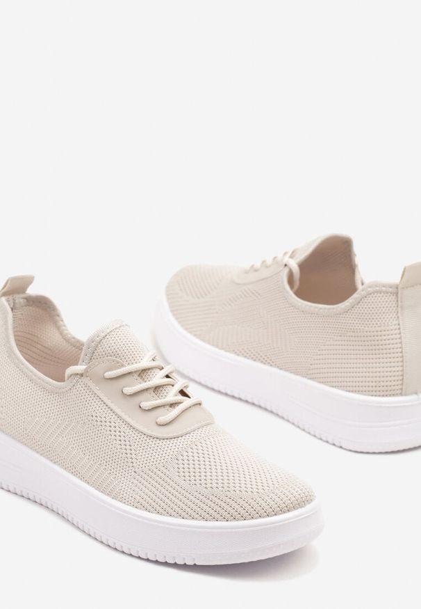 Renee - Beżowe Siateczkowe Buty Sportowe Sneakersy Eravessa. Okazja: na co dzień. Kolor: beżowy. Materiał: jeans, materiał