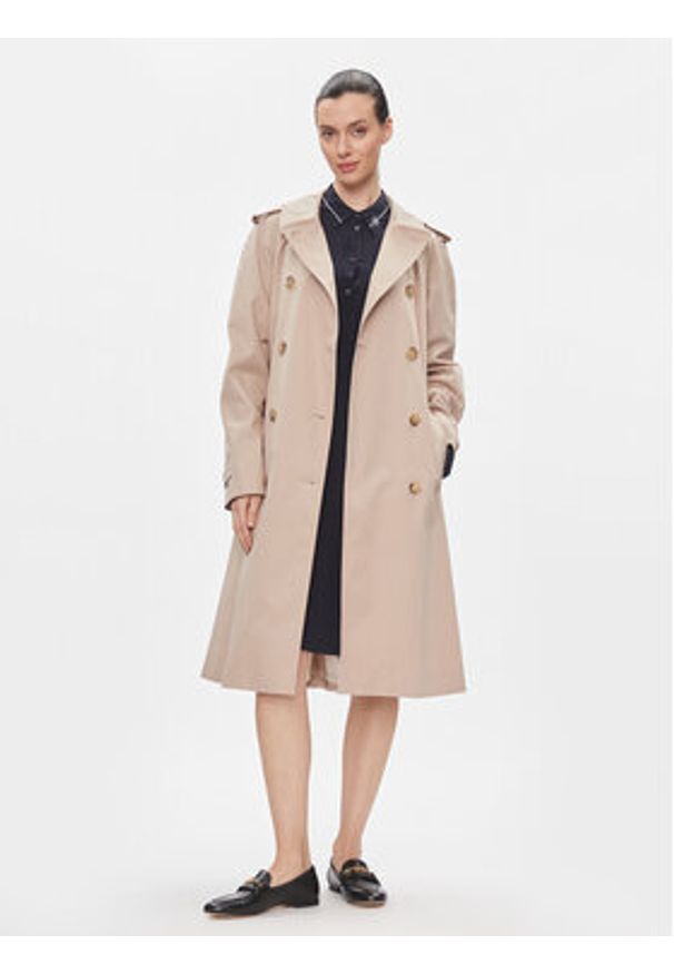 TOMMY HILFIGER - Tommy Hilfiger Trencz Cotton Classic Trench WW0WW40482 Beżowy Regular Fit. Kolor: beżowy. Materiał: bawełna