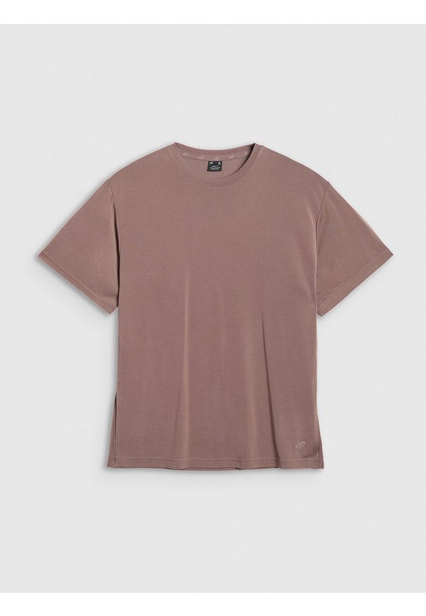 4f - 4F T-shirt oversize z modalem damski - brązowy XL. Okazja: na co dzień. Kolor: brązowy. Materiał: materiał, poliester, skóra, jersey. Długość rękawa: krótki rękaw. Długość: krótkie. Wzór: gładki, ze splotem. Styl: klasyczny, sportowy, casual