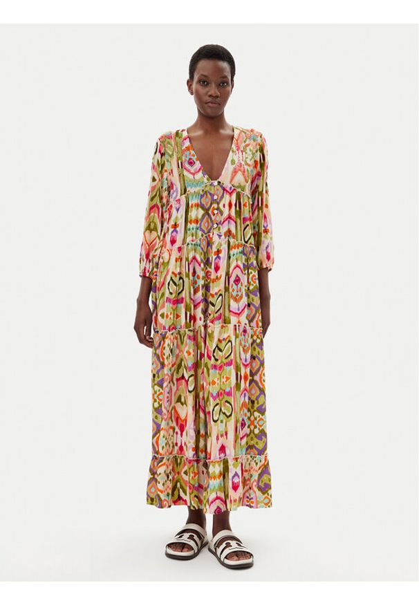 LOLA CASADEMUNT Sukienka letnia LS2516070 Kolorowy Relaxed Fit. Materiał: wiskoza. Wzór: kolorowy. Sezon: lato