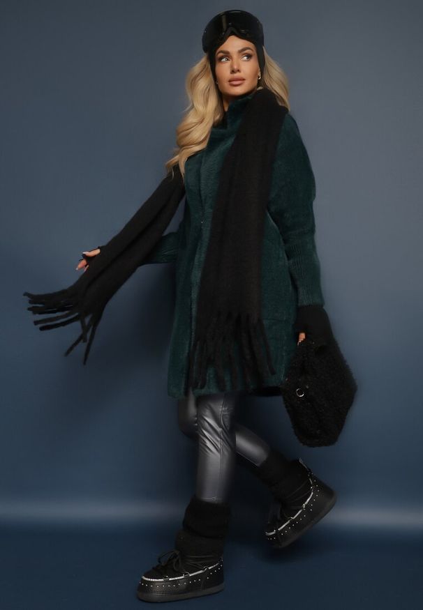 Renee - Ciemnozielony Płaszcz z Bawełną Oversize Brumisia. Kolor: zielony. Materiał: bawełna. Długość rękawa: długi rękaw. Długość: długie. Sezon: jesień, zima