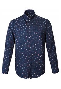 Granatowa Koszula o Prostym Kroju w Żaglówki - Pako Jeans. Okazja: na co dzień. Kolor: niebieski. Materiał: wiskoza, bawełna. Styl: casual #1
