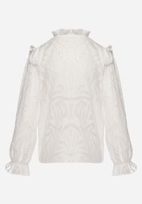 Born2be - Biała Koszula Ozdobiona Falbanką i Abstrakcyjnym Wzorem Nunoria. Kolor: biały. Wzór: aplikacja #5