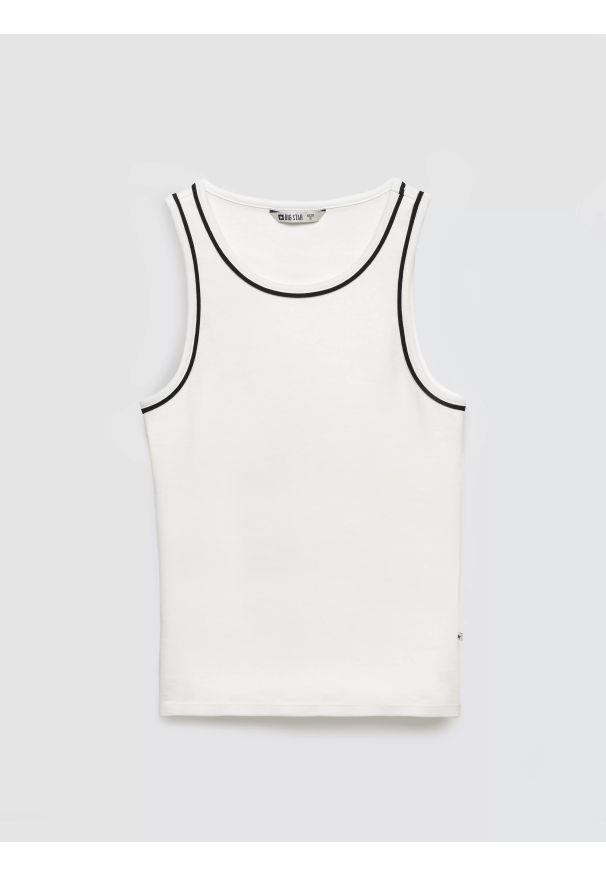 Big-Star - Top damski z kontrastowym wykoŅczeniem biały Lessa 100. Kolor: biały. Materiał: dzianina, materiał. Sezon: lato. Styl: elegancki, klasyczny, retro, sportowy