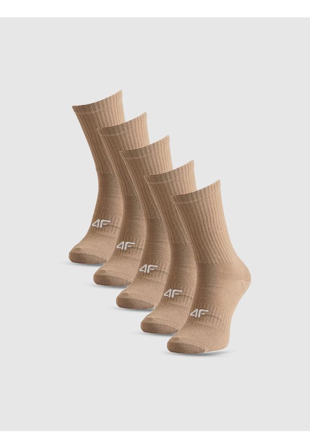 4f - 4F Skarpetki długie (5-pack) damskie - beżowe 35-38. Kolor: beżowy. Materiał: dzianina, bawełna