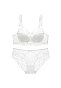 Intica - Zestaw bielizny koronkowej z figami regulowanymi Birga. Kolor: biały. Materiał: koronka. Wzór: koronka