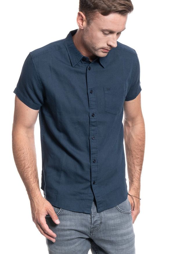 Wrangler - WRANGLER SS 1 PKT SHIRT NAVY W5J1LO114. Kolor: niebieski