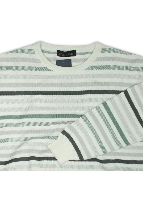 Elkjaer - Sweter Beżowy, w Paski, Prążki, Okrągły Dekolt (U-neck), Męski - ELKJAER. Kolor: wielokolorowy, beżowy, brązowy. Materiał: bawełna, akryl. Wzór: paski, prążki. Sezon: zima, jesień. Styl: klasyczny