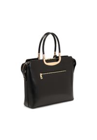 Kazar - Czarna biznesowa torebka z łączonych skór. Kolor: czarny. Materiał: lakierowane, skórzane. Styl: biznesowy #3