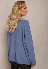 Renee - Niebieski Sweter o Luźnym Kroju Enian. Kolor: niebieski. Materiał: tkanina, dzianina. Długość rękawa: długi rękaw. Długość: długie. Styl: klasyczny #4