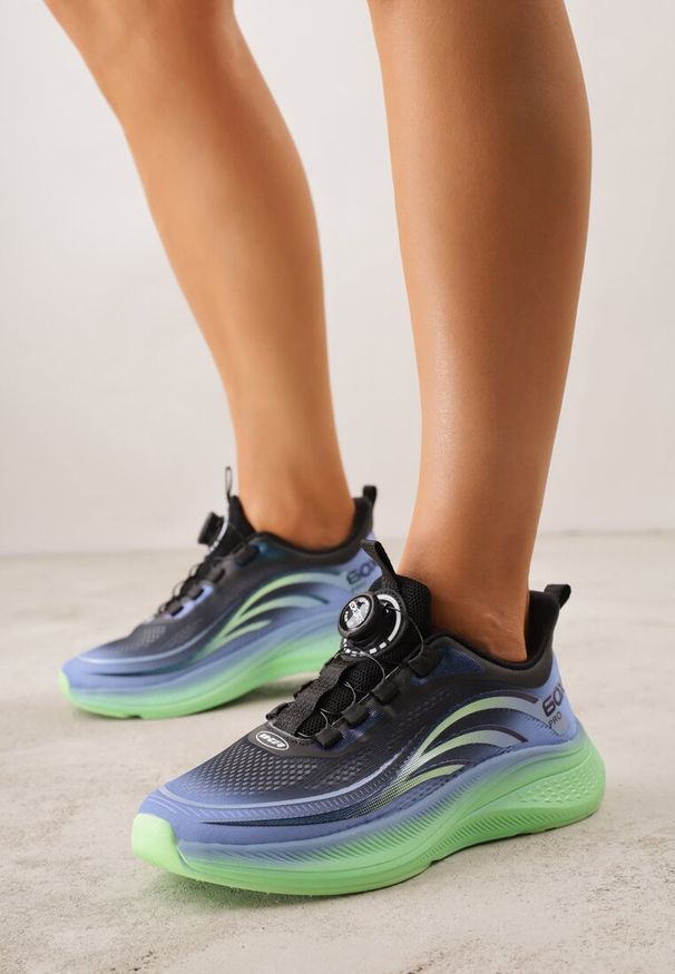 Born2be - Czarno-Niebieskie Buty Sportowe Sneakersy z Napisami i Geometrycznym Wzorem Adraseise. Okazja: na co dzień. Kolor: czarny. Materiał: jeans. Wzór: geometria, napisy