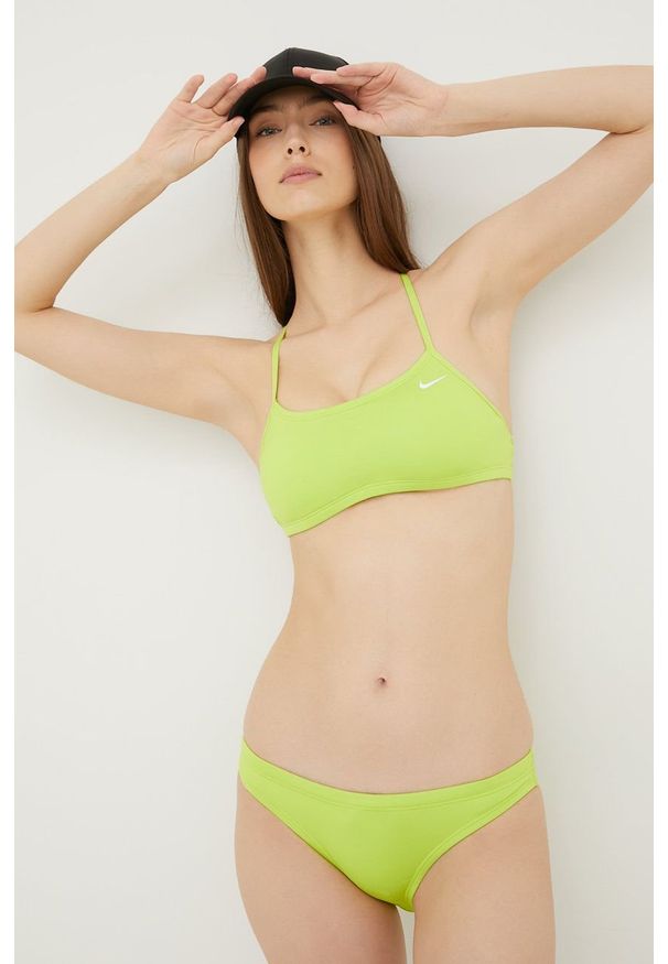 Nike dwuczęściowy strój kąpielowy Essential kolor zielony lekko usztywniona miseczka. Kolor: zielony. Materiał: skóra, materiał, włókno