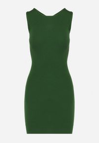 Born2be - Zielona Mini Sukienka Prążkowana z Krzyżującymi się Ramiączkami na Plecach Banova. Kolor: zielony. Materiał: prążkowany. Długość rękawa: na ramiączkach. Sezon: lato. Długość: mini #7