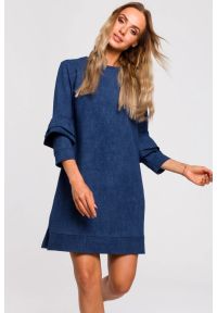 Sukienki.shop - Bawełniana sukienka trapezowa melanżowa granatowa. Okazja: na co dzień. Kolor: niebieski. Materiał: bawełna. Wzór: melanż. Typ sukienki: trapezowe. Styl: casual #2