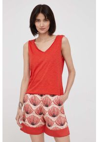 Sisley szorty damskie kolor czerwony wzorzyste high waist. Stan: podwyższony. Kolor: czerwony. Materiał: tkanina