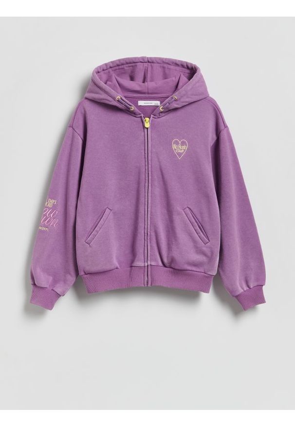 Reserved - Bawełniana bluza z kapturem - ciemnofioletowy. Typ kołnierza: kaptur. Kolor: fioletowy. Materiał: bawełna