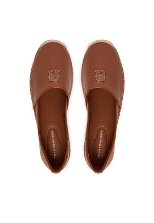 TOMMY HILFIGER - Tommy Hilfiger Espadryle Th Logo Leather Espadrille FW0FW09246 Brązowy. Kolor: brązowy. Materiał: skóra