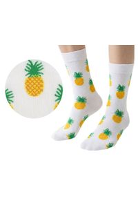 His Story - Skarpetki Bawełniane - Tematyczne - Białe w Ananasy. Kolor: wielokolorowy. Materiał: elastan, bawełna, poliamid #4