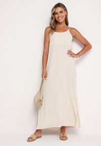 Born2be - Beżowa Taliowana Sukienka na Ramiączkach Rivaniell. Okazja: na imprezę, na co dzień. Kolor: beżowy. Materiał: jeans. Długość rękawa: na ramiączkach. Typ sukienki: oversize. Styl: casual, elegancki #5